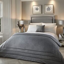 SOIREE - Luxury Velvet Bedspread (220cm x 150cm) - Soft Touch & Heavy Weight - Slate Grey Quilt Cover - Melanie Collection