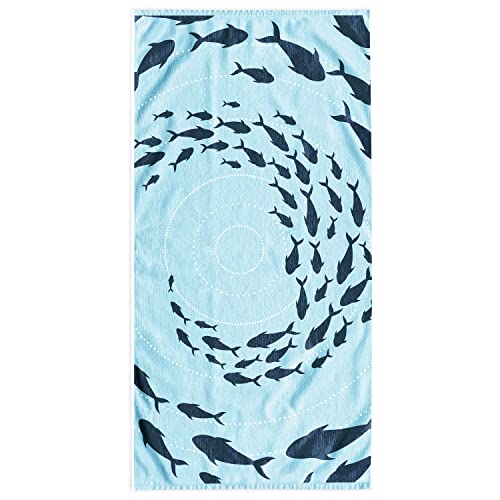 RESTILO Beach Towel Large 90 x 180 cm Cotton Terry Velour Bath Towel Blue Dark Blue Shoal