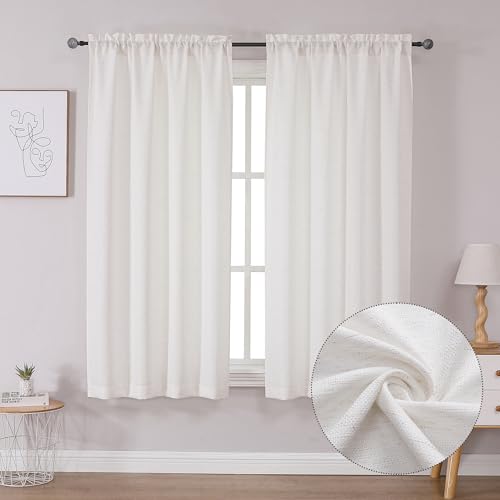 Lecloud Bessie Curtains 63 Inch Length 2 Panels, Soft Faux Linen Textured Farmhouse Curtains, Light-Filtering Rod Pocket Window Treatments for Bedroom Dining Room, Each 40 W x 63 L, Natural
