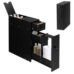 RELAX4LIFE Bathroom Floor Cabinet, Wooden Slim Side Storage Cabinet with Slide Out Drawers, Toilet Paper Cupboard Organizer Unit for Bedroom, Living Room and Kitchen (Black)