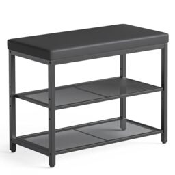 Mondeer Shoe Bench, 3-tier Shoe Rack with Cushion Seat, Shoe Organizer with Adjustable Height Storage Shelf Industrial Style, for Entryway Hallway Living Room Bedroom, 60 x 30 x 50 cm, Black