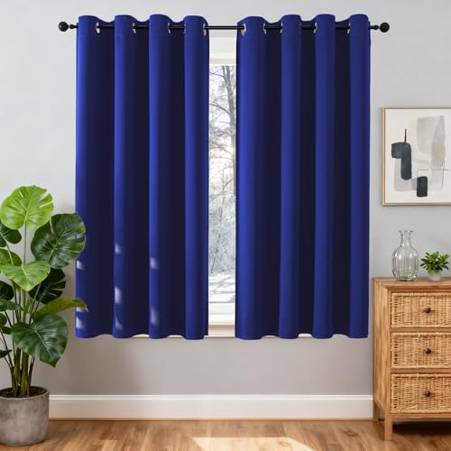 Joydeco Opaque Curtains with Eyelets Curtains Pack of 2 H 158 x W 132 cm Blackout Curtain Royal Blue Thermal Curtain Heat Protection Eyelet Curtain for Bedroom Living Room