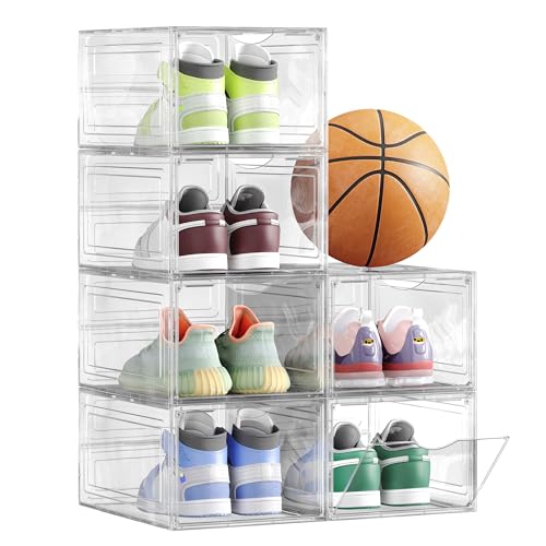SONGMICS Set of 6 Stackable Shoe Boxes, 25 x 33.5 x 18 cm, Clear Doors - Plastic Shoe Storage Organisers, Easy Assembly, Up to UK Size 10, Cloud White, Dennys Collection LSP406W02