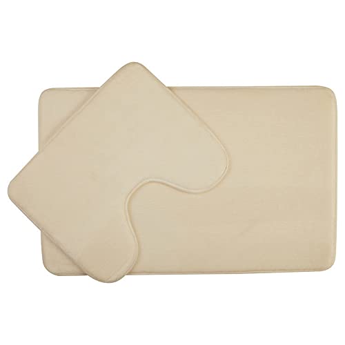 Premier Housewares Bath Mat Set Soft Non-Slip Bath Mats For Bathrooms Made from Polyester Solid White Finish With Trimming 50 x 1 x 80