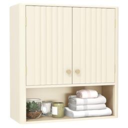 RELAX4LIFE Wall Mounted Bathroom Cabinet, Over The Toilet Storage with 2 Fluted Doors and Adjustable Shelves, Wooden Cupboard and Bathroom Organizer Unit for Living Room Kitchen Laundry (Beige)