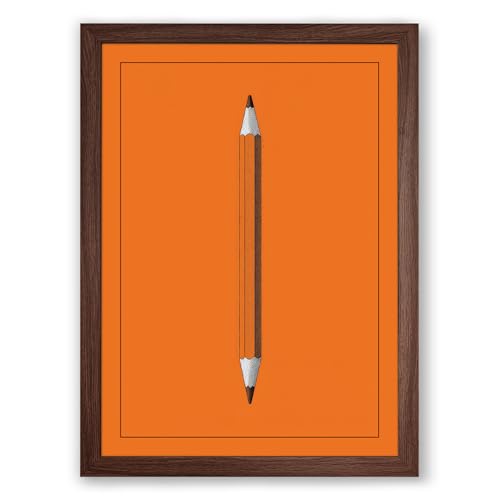 Centered Pencil Minimalist Framed Wall Art Print A4 (29.7×21cm) Walnut, Wall Decor for Living Room, Bedroom, Office & Home, Ready to Hang, Art Gift