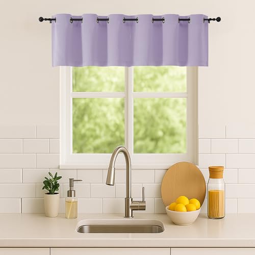 Simplebrand Lilac Window Valance for Kitchen 14 Inches Long 2 Panels Set, Room Darkening Valance Curtains for Living Room, Grommet Short Privacy Kitchen Curtains for Bedroom Kids Room, 40Wx14L