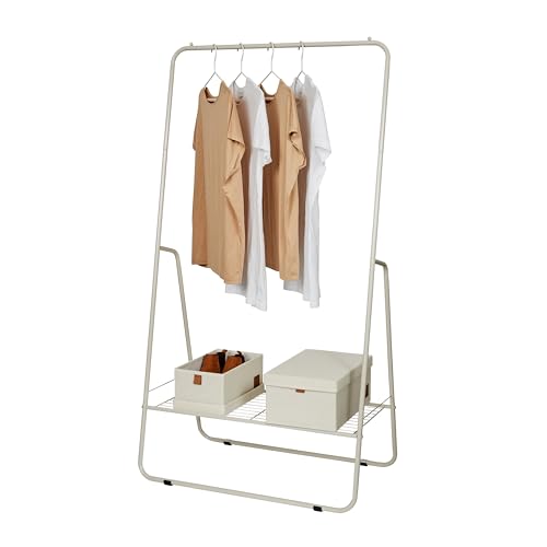 LOVE IT STORE IT Metal Coat Rack with Clothes Rail and Shelf for Hallway, Bedroom, Office - 75 x 44 x 140 cm - Light Grey