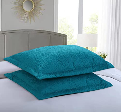 MarCielo 2 Pieces Microfiber Quilted Pillow Shams Soft Pillow Covers with Envelope Closure King Size(Dark Teal)