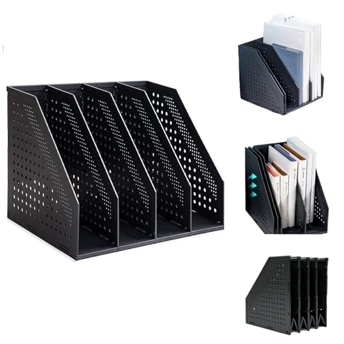 Marte Vanci Collapsible 4 Compartment Magazine Holder Desktop Adjustable Sturdy File Dividers Document Cabinet Rack Display (Black)