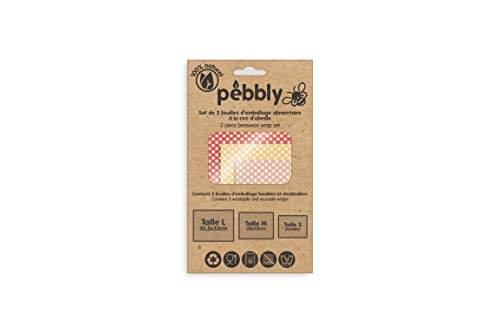 Pebbly Set of 3 Beeswax Towels, Cotton, Beeswax, Tree Resin, Jojoba Oil, Red/Pink/Yellow, de 3 Feuilles Rectangulaire