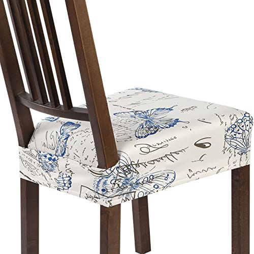 SearchI Stretch Dining Chair Seat Covers Set of 4, Soft Removable Washable Seat Covers for Dining Chairs, Dining Room Seat Cover Protector (Rear-Covered, Butterfly)