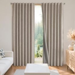 Joydeco Natural Linen Curtains 84 inch Length 2 Panels Set Burg 100% Blackout Long Drapes for Bedroom Living Room Blackout Darkening Curtain Thermal Insulated Back tab Rod Pocket(52x84 inch,Linen)