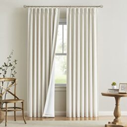 "Vision Home Natural Pinch Pleated Full Blackout Curtains Linen Blended Room Darkening Window Curtains 95 inch for Living Room Bedroom Thermal Insulated Pinch Pleat Drapes with Hooks 2 Panel 40""Wx95""L"