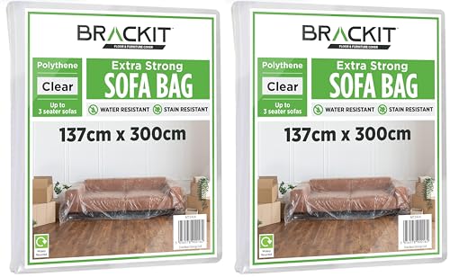 brackit Sofa Storage Bag – Plastic Sofa Cover - Heavy Duty - For up to a 3-Seater Sofa – 300cm x 137cm – Sofa Protector Cover (Pack of 2)