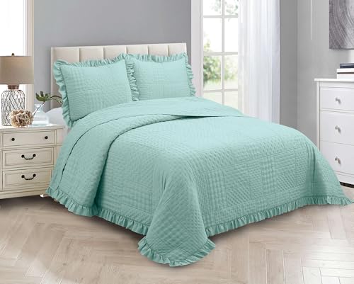 MK Collection Embossed Modern Ultasonic Quilted Oversized Coverlet Bedspread Set Solid Color New #Ruby (Aqua, King/Cal King)