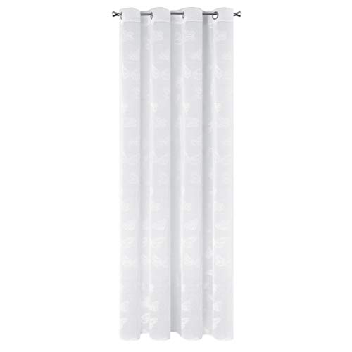 Design91 Smooth Transparent 8 Eyelets Fluorescent Butterflies Curtains Modern Simple Bedroom Children's Room Living Room White 140 x 250 cm
