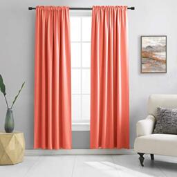 "DONREN Blackout Curtains Drawstring Thermal Insulated Curtains for Living Room 2 Shawls 52"" W x 90"" L, Coral"