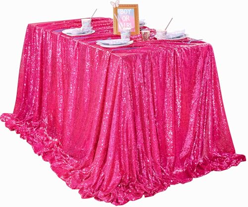 QueenDream Hot Pink Tablecloth 60 x 102 Inch Sequin Tablecloth Fuchsia Sparkly Tableclothfor Bridal Baby Shower Wedding Christmas Decorations