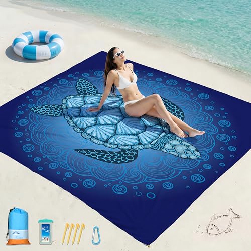 "Famstar Beach Blanket Oversized Extra Large 79"" X 83""',Waterproof Sandproof Beach Blanket 1-7 Adults Lightweight Durable for Travel Camping Hiking Picnic"