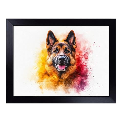 Lap Tray with Bean Bag Cushion, German Shepherd Dog - Handmade in the UK, Raised Wooden Edge, Padded Cushion, Heat-Resistant Wipe-Clean Surface, for Meals, Laptops and Crafts
