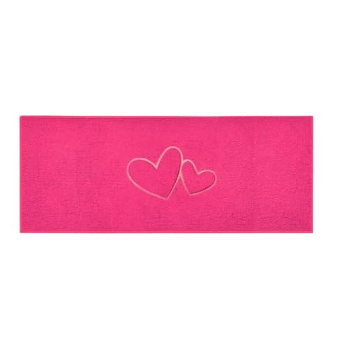 Nicoman Double Heart Embossed Spaghetti Door Mat, Indoor and Outdoor, Dirt-Trapping PVC Material, Multiple Colour Options (Pink, 150 x 60 cm)