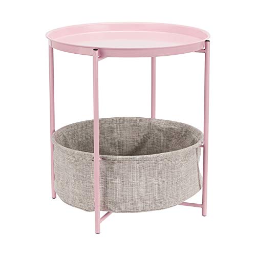 Amazon Basics Round Storage End Table, Dusty Pink With Heather Grey Fabric, 44.96 cm D x 44.96 cm W x 48 cm H
