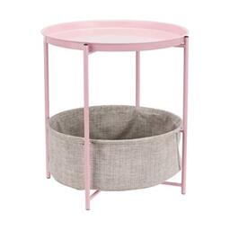 Amazon Basics Round Storage End Table, Dusty Pink With Heather Grey Fabric, 44.96 cm D x 44.96 cm W x 48 cm H
