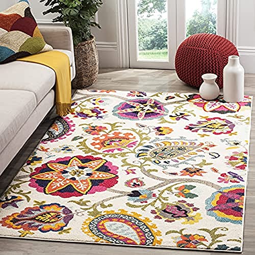 Safavieh Boho Chic Indoor Woven Rectangle Area Rug, Monaco Collection, MNC229, in Ivory / Multi, 91 X 152 cm for Living Room, Bedroom or Any Indoor Space