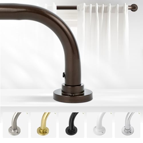 TANGWIN Bronze Wrap Around Curtain Rods 48 to 90 Inch:Blackout Heavy duty Adjustable Window Curtain Rod for Bedroom,Industrial Darkening Curved French Metal Single Drapery Rods Set Easy Install,Brown