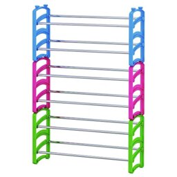 Furinno WAYAR Shoe Rack, 6-Tier Shoe Organizer, Shoe Storage with Stainless Steel, 7.1 x 24.2 x 37.2, for Closet Entryway, Office, Garage, Blue/Pink/Green