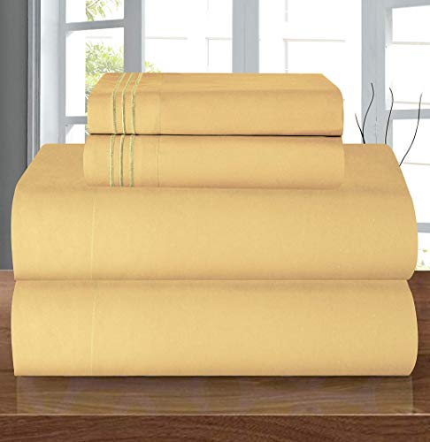 "Elegant Comfort Luxury 1500 Premium Hotel Quality Microfiber 4-Piece Sheet Set - Wrinkle Resistant, All Around Elastic Fitted Sheet, Deep Pocket up to 16"", King, Camel-Gold"