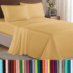 "Elegant Comfort Luxury 1500 Premium Hotel Quality Microfiber 4-Piece Sheet Set - Wrinkle Resistant, All Around Elastic Fitted Sheet, Deep Pocket up to 16"", King, Camel-Gold"