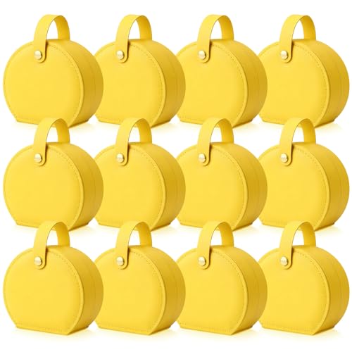 Weysat 12 Pack Travel Jewelry Case Bulk Mini Leather Bridesmaid Jewelry Gift Box Small Earring Storage Organizer (Yellow)