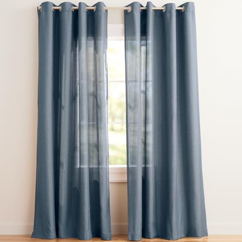 "Exclusive Home Loha Linen Grommet Top Curtain Panel Pair, 54""x84"", Blue"