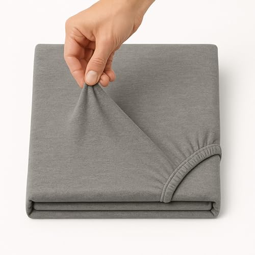 European Single Fitted Sheets 90x200 - Jersey Deep Single Fitted Sheet - Bedspreads Single Size 4 Way Stretch Grey Sheet - Breathable Grey Fitted Sheet Single Bed.