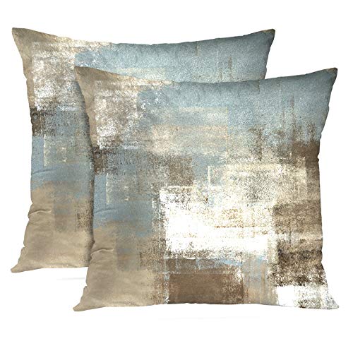 Britimes Throw Pillow Covers Modern Home Art Decor, 16 x 16 Inches Set of 2 Pillow Cases Decorative, Abstract Oil Painting Pillowcases for Bedroom, Living Room, Cushion Couch Sofa, Grey Beige