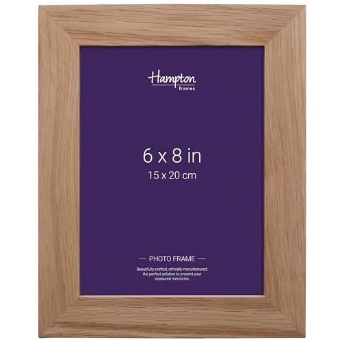 Hampton Frames - Photo Frame, NEW ENGLAND Model, 6x8 Inch (15x20cm), Solid Oak Wood - Wall Mount or Freestanding, Glass Front, Bridle Joint - Classic Picture Display for Home Decor