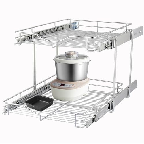 "DINDON Pull Out Cabinet Organizer (14"" W X 21"" D), Cabinet Pull Out Shelves, 2 Tier Pull Out Drawers for Kitchen Cabinets, Wire Basket Slide Out Shelf for Cabinet Organization ???in Kitchen, Pantry"