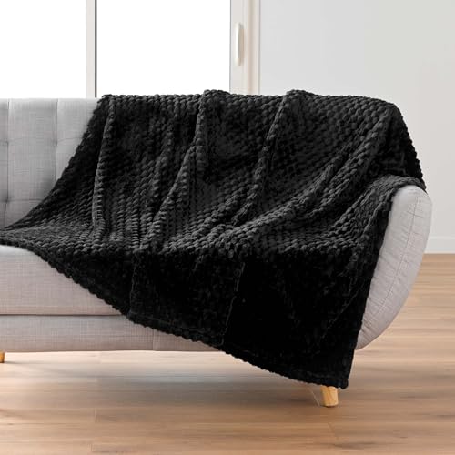 Douceur d'Intérieur, Mini Frosty Blanket (125 x 150 cm) Black Flannel Relief Plain