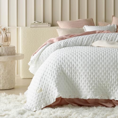 ROOM99 Molly Elegant Bedspread in Ecru 220 x 240 cm Versatile Bed or Sofa Bedspread