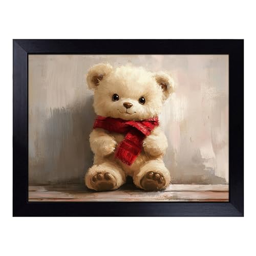 Lap Tray with Bean Bag Cushion, Teddy Bear - Handmade in the UK, Raised Wooden Edge, Padded Cushion, Heat-Resistant Wipe-Clean Surface, for Meals, Laptops and Crafts
