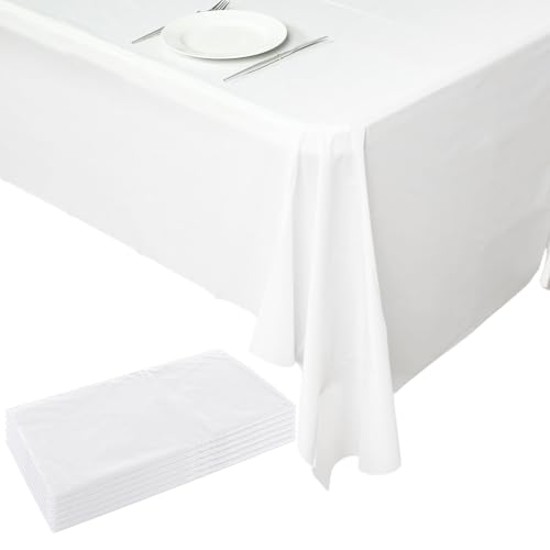 ASelected 6Pack White Paper Table Covers,137x247cm Paper Tablecloth Plastic Rectangular Tablecloths for Picnic, Halloween, Christmas, Baby Shower, Graduation, Wedding, Birthday Party