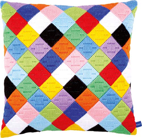 Vervaco Long Stitch: Cushion: Colourful Diamonds, COTTON, NA, 40 x 40cm
