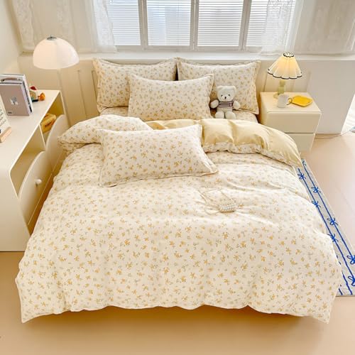 Bildenly Yellow Comforter Set Full Size - Yellow Floral Quilt Bedding Set 3 Pieces, Comforter Set Full, Soft & Lightweight Comforter(79?????? x 90??????) for Girl All Season & 2 Pillowcases(30??????x20??????)