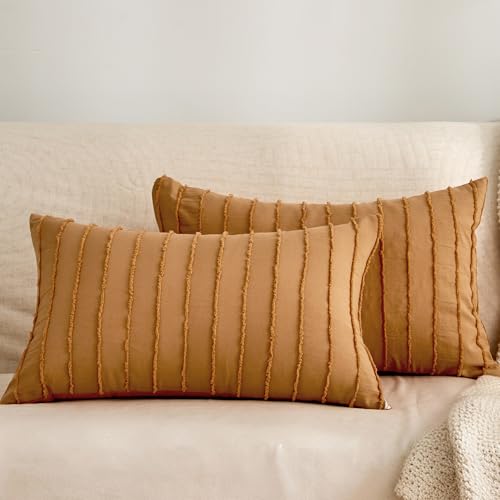 "JELLYMONI 2 Pack Rust Pillowcases 12"" x20"", Soft Microfiber Striped Tufted Pillow Covers(Pillows are not Included)"