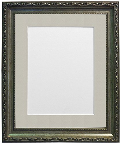 FRAMES BY POST Shabby Chic Picture Photo Frame, Plastic, Silver with Light Grey Mount, 10 x 10 Image Size 8 x 8 Inches
