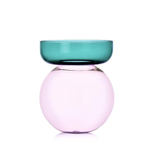 Ichendorf Milano Aura Collection Cylindrical Vase, Petroleum and Rose, H25 cm, Borosilicate Glass, Handmade