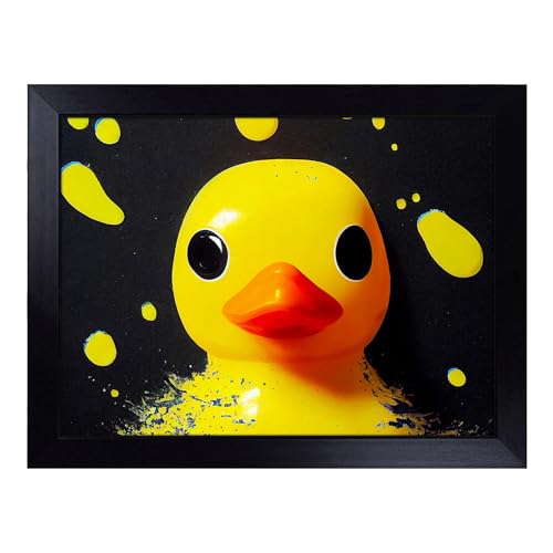 Lap Tray with Bean Bag Cushion, Rubber Duck Paint Splatter - Handmade in the UK, Raised Wooden Edge, Padded Cushion, Heat-Resistant Wipe-Clean Surface, for Meals, Laptops and Crafts