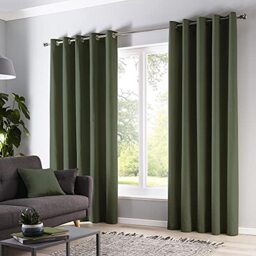 Fusion Blackout Eyelet Curtains – Bottle Green – W46 x L72 (117 x 183cm) – 100% Cotton – Thick Weave – Thermal/Soundproof Drapes – 2 Panels for Bedroom/Living Room